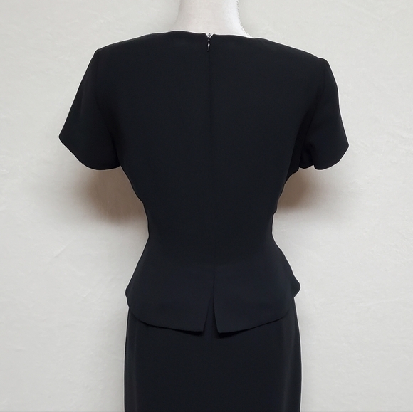 VINTAGE 90s Jones New York Black Crepe Split Button Hem Short Sleeve Maxi Dress - Picture 12 of 13